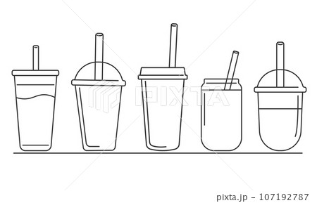 Isolated disposable coffee cup vector icon set 107192787