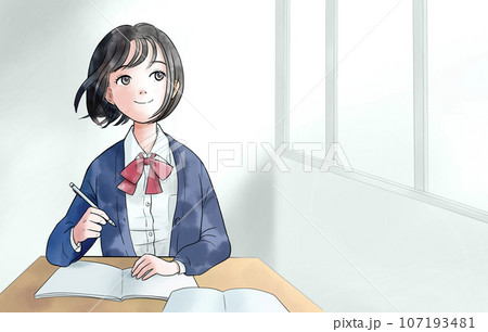 学校の授業を受ける女子高生のイラスト 107193481