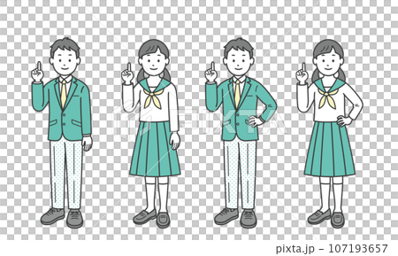 男女學生一根手指向對角線 男女學生一根手指向對角線 107193657