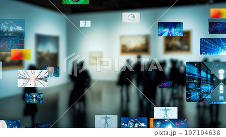 展示を見る人々とデジタルコンテンツ 107194638