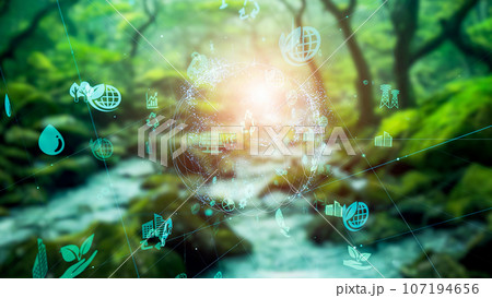 新緑の渓流と地球環境イメージ 107194656