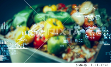食品とデータイメージ　食品ロス　栄養学 107194658