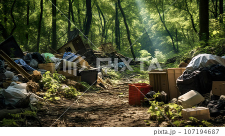 林の中の不法投棄の風景「AI生成画像」 107194687