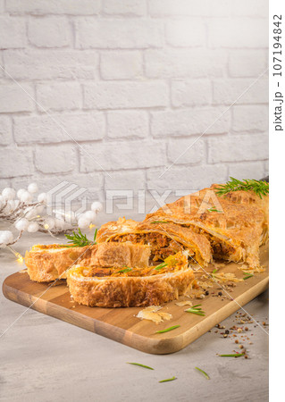 Puff pastry vegetable roll 107194842