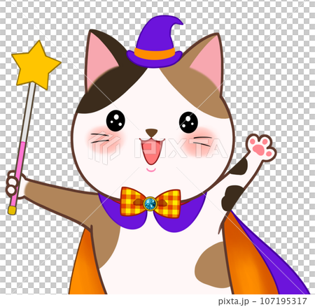 巫師的貓、三色貓、斗篷、帽子和魔法棒 107195317