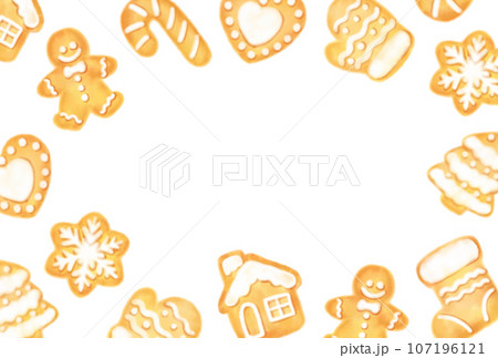 水彩の色々な形のクリスマスクッキーの背景イラスト 107196121