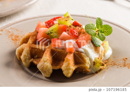 Fresh egg waffles dessert 107196185