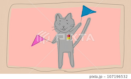 猫の旗振りイラスト 107196532