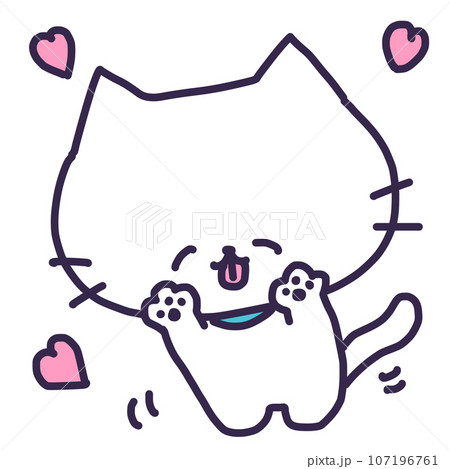 尻尾フリフリでうれしい表情のかわいい白い色の子猫のイラスト 107196761