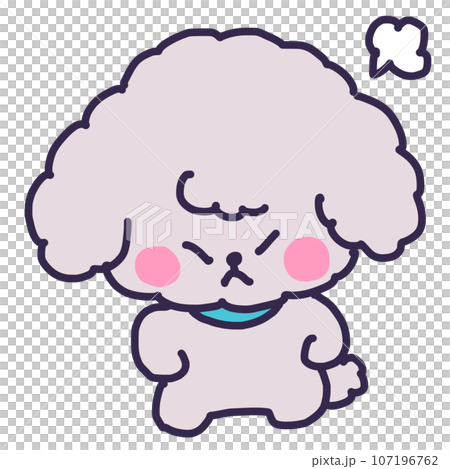 一隻可愛的玩具貴賓犬驕傲地站著，表情憤怒的插圖 107196762