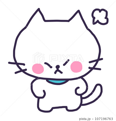 プンプン怒った表情の仁王立ちのかわいい白い色の子猫のイラスト 107196763