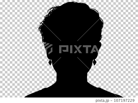 一個非常短髮的女人的正面特寫剪影 一個非常短髮的女人的正面特寫剪影 107197229
