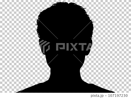 ベリーショートの女性の顔正面アップのシルエット ベリーショートの女性の顔正面アップのシルエット 107197230
