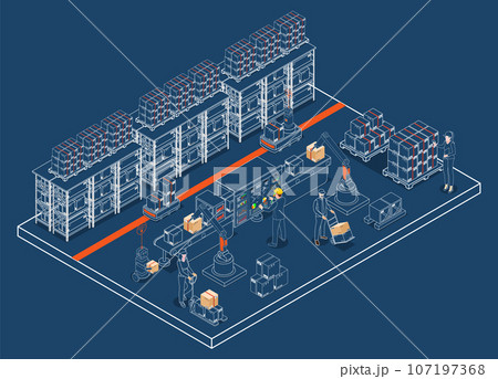 3D isometric automated warehouse robots and Smart warehouse technology Concept with Warehouse Automation System, Autonomous robot, Transportation operation service. Vector illustration EPS 10 3D isometric automated warehouse robots and Smart warehouse technology Concept with Warehouse Automation System, Autonomous robot, Transportation operation service. Vector illustration EPS 10 107197368