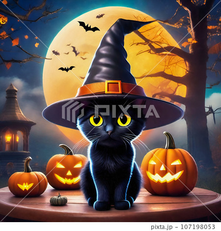 ハロウィーンを楽しむ黒猫_001 ハロウィーンを楽しむ黒猫_001 107198053