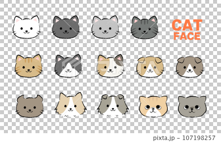 一組簡單的各種圖案的貓臉 107198257