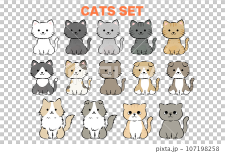 一組簡單的各種圖案的貓 一組簡單的各種圖案的貓 107198258