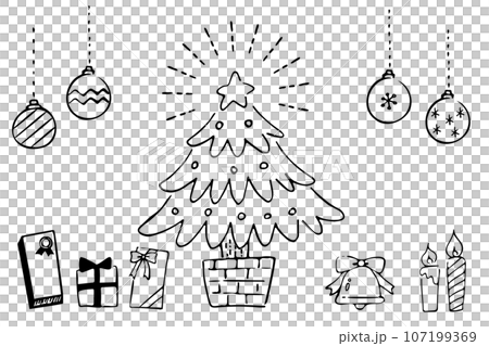 手描きのクリスマスイラストセット02（線画）のイラスト素材