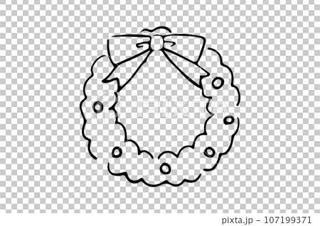 Hand-drawn Christmas wreath (line drawing) 107199371