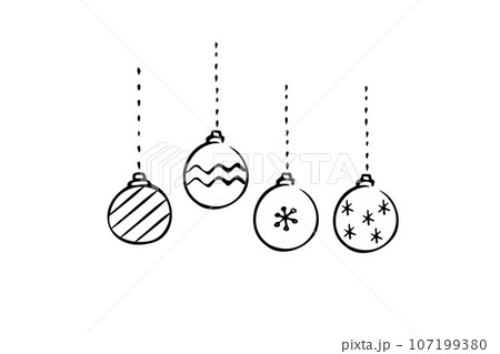 手描きのクリスマスのオーナメント（線画）のイラスト素材 [107199380