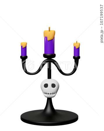 3d candlestick for happy halloween day with skull isolated. 3d render illustration 107199537