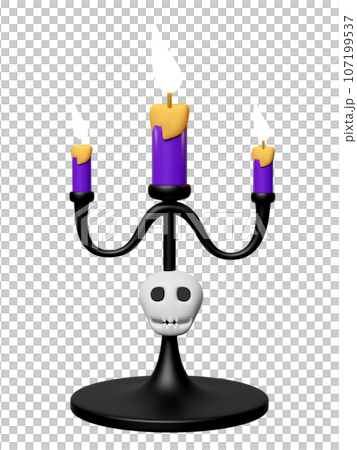 3d candlestick for happy halloween day with skull isolated. 3d render illustration 107199537