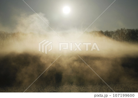 朝日を受けて輝く気嵐 107199600