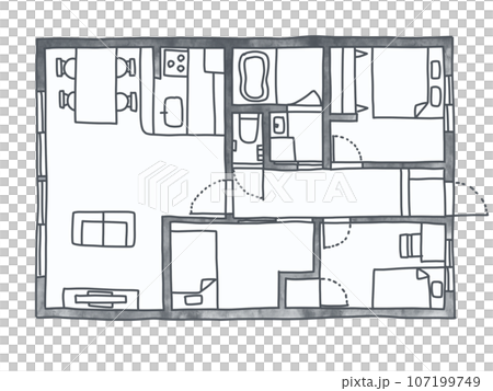 3ldk floor plan with furniture monochrome 107199749