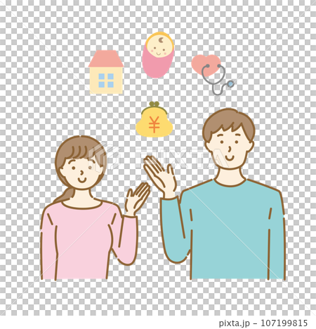 若い夫婦の暮らしのアイコンを案内するイラスト素材 107199815