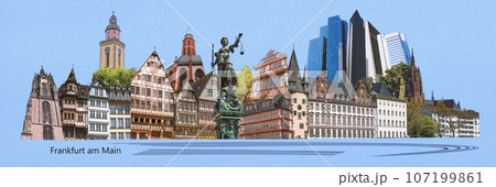 Landmarks collage of the city of Frankfurt am Main, Germany - contemporary creative retro art collage or design - travel concept Landmarks collage of the city of Frankfurt am Main, Germany - contemporary creative retro art collage or design - travel concept 107199861
