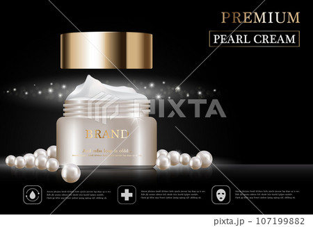Hydrating facial cream for annual sale or festival sale. white pearl and gold cream mask bottle isolated on golden light background. Graceful cosmetic ads, illustration. Hydrating facial cream for annual sale or festival sale. white pearl and gold cream mask bottle isolated on golden light background. Graceful cosmetic ads, illustration. 107199882