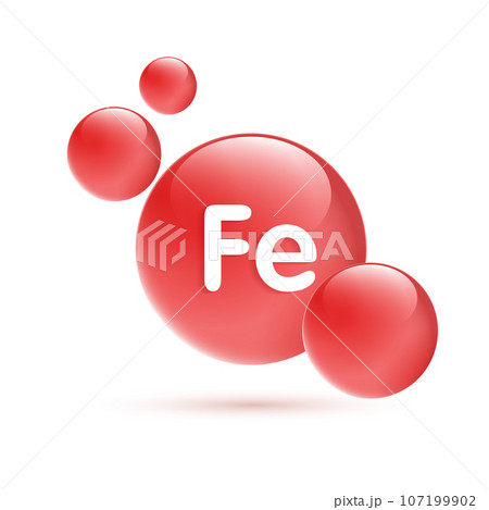 Drop water vitamin Fe blue and structure. vitamin solution complex with chemical formula from nature. beauty treatment nutrition skin care design. medical and scientific concepts for cosmetic. vector. 107199902