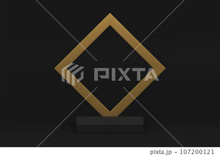 Black 3d podium pedestal with golden rhombus frame for luxury product presentation show vector Black 3d podium pedestal with golden rhombus frame for luxury product presentation show vector 107200121