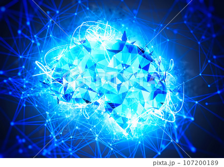 科学技術の概念で青色に発光する抽象的な人工知能の3dイラスト 科学技術の概念で青色に発光する抽象的な人工知能の3dイラスト 107200189