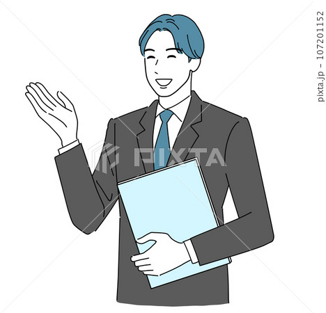 笑顔で案内する爽やかなイケメン会社員男性 笑顔で案内する爽やかなイケメン会社員男性 107201152