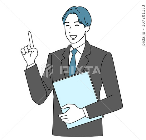笑顔で指差しする爽やかな若い会社員男性 笑顔で指差しする爽やかな若い会社員男性 107201153