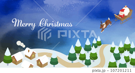 水彩風_サンタクロースとクリスマスの夜の背景イラスト 107201211