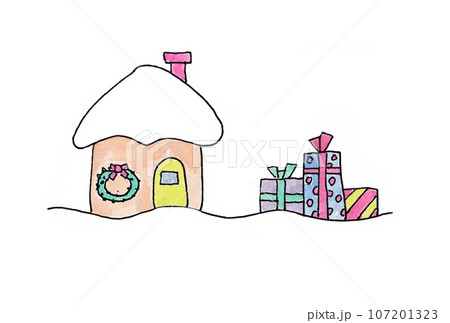 透明水彩絵の具で描いたクリスマスプレゼントとお家のイラストセット 透明水彩絵の具で描いたクリスマスプレゼントとお家のイラストセット 107201323