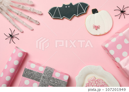 Halloween gifts in pink tones with cookies Halloween gifts in pink tones with cookies 107201949