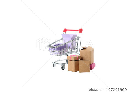 PNG, shopping basket with gifts isolated on white background. 107201960