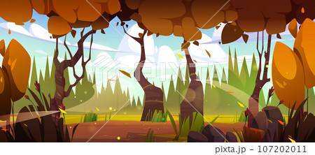 Swamp in autumn forest with yellow trees Swamp in autumn forest with yellow trees 107202011