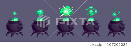 Magic potion boiling in old cauldron 107202023