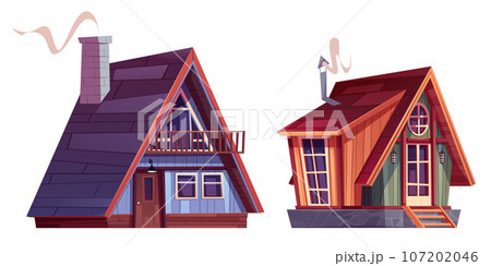 Set of wooden chalet houses Set of wooden chalet houses 107202046