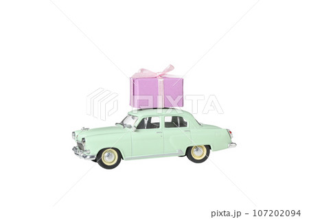 PNG car with gifts isolated on white background. PNG car with gifts isolated on white background. 107202094