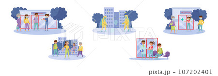 Corona Virus Disease Outbreak with People Characters in Social Vector Set 107202401