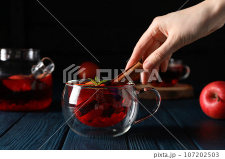 Concept of hot drink - berry and fruit tea Concept of hot drink - berry and fruit tea 107202503