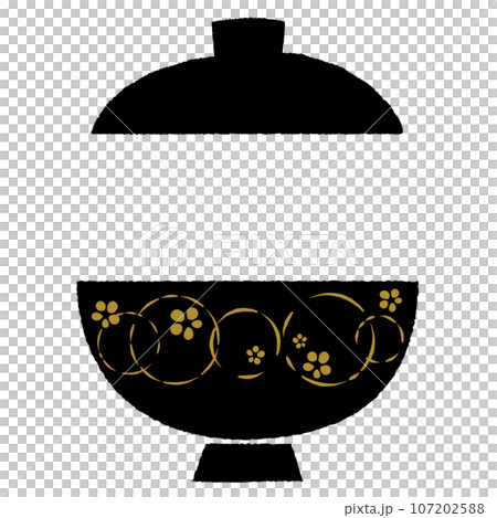Lacquered bowl with black lid with plum pattern / hand-drawn style vector illustration Lacquered bowl with black lid with plum pattern / hand-drawn style vector illustration 107202588