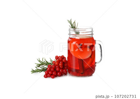 Concept of hot drink - berry and fruit tea, isolated on white background Concept of hot drink - berry and fruit tea, isolated on white background 107202731