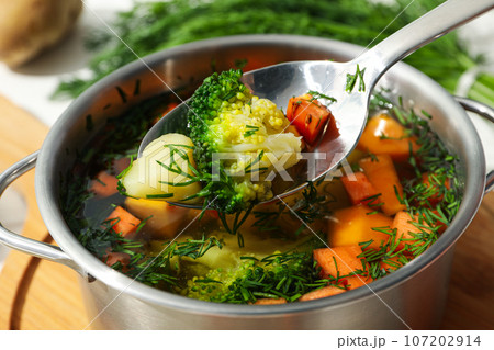 Vegetable soup, healthy nutrition and healthy lifestyle, homemade Vegetable soup, healthy nutrition and healthy lifestyle, homemade 107202914