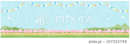 ガーランドと春の桜並木の道　背景素材 107203749